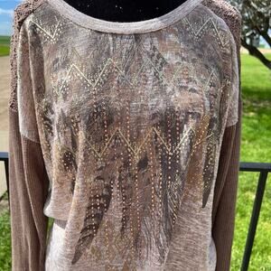 TRU SELF long sleeve T-shirt, back shoulder knit, women's size M